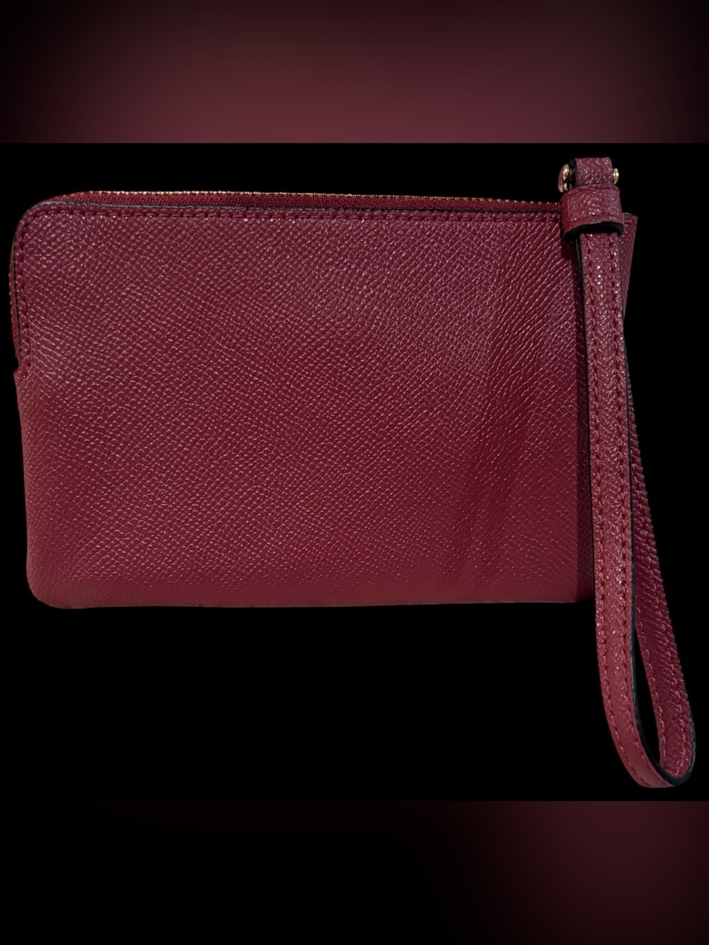 Coach Burgundy Leather Wristlet Clutch with Gold Logo - Picture 2 of 5